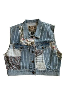 Vintage EXPRESS EXP Patchwork Denim Vest Size Large